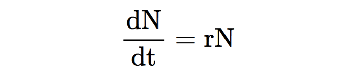 Expresión matemática: empezar fracción d mayúscula N entre d t finalizar fracción igual r mayúscula N